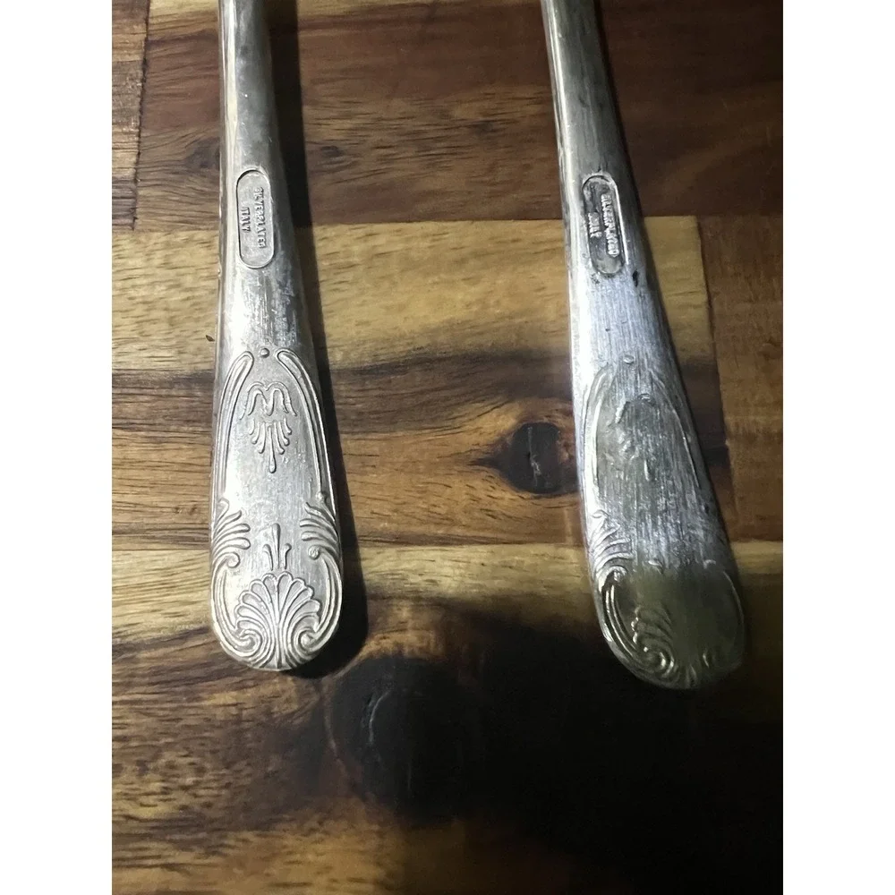 Vintage Italian Silver Plated Serving/Salad Fork And Spoon  Utensils 9 